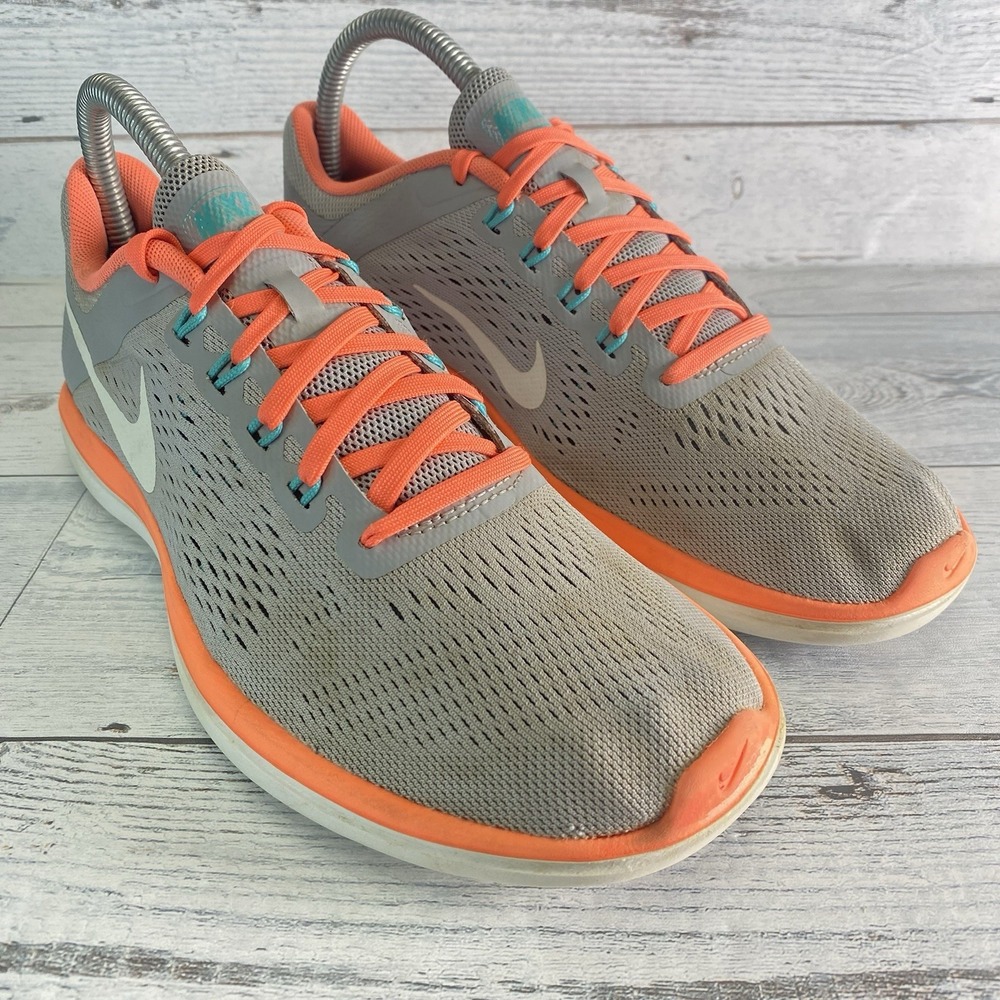 Nike Flex 2016 Run Shoes Womens 8 Gray Orange Athletic Running Road Racing Nice